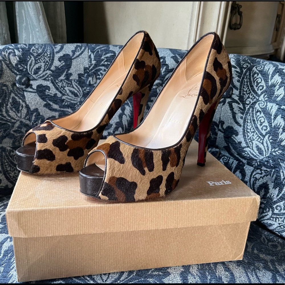 Christian Louboutin Leopard Print Peep Toe Heels
